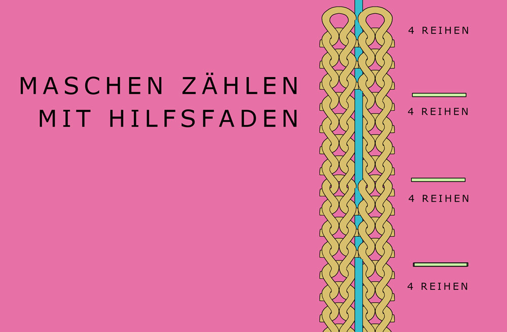 Rechte und linke Maschen - Maschen zählen mit Hilfsfaden