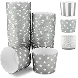 Frau WUNDERVoll® 50 Muffin Backformen grau weiß Sterne Durchmesser 6,1 cm/Muffins Muffinbackform Muffinform Form Backförmchen Cupcake Formen Förmchen Papier Cupcakeformen