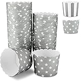 Frau WUNDERVoll® 50 MUFFIN BACKFORMEN GRAU, WEISSE STERNE Durchmesser 6,1 cm/Muffinbackform, Muffinform, Backformen, Backförmchen, Cupcake Formen, Muffin Förmchen Papier