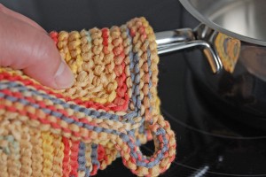 Topflappen stricken aus Bändchengarn