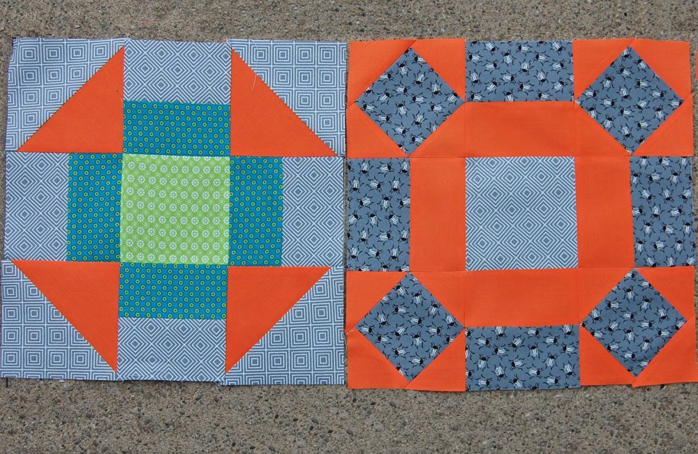 6 Köpfe 12 Blöcke Februar, Quilt Along 2017 - Churn Dash Rolling Stone