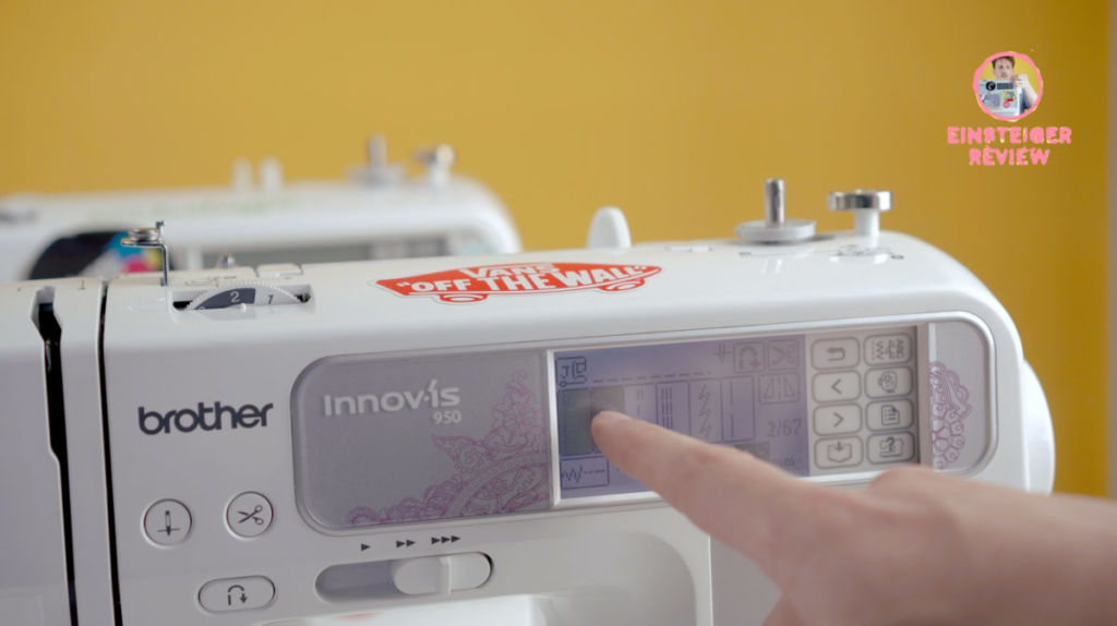 Tolle Nähmaschine für Anfänger: Über das LCD-Touch-Display der Brother Innovis 950 / 955 lassen sich Stichart & -länge auswählen.