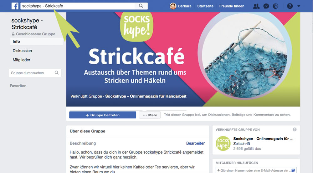 Gib ins Suchfeld: sockshype-Strickcafé ein.