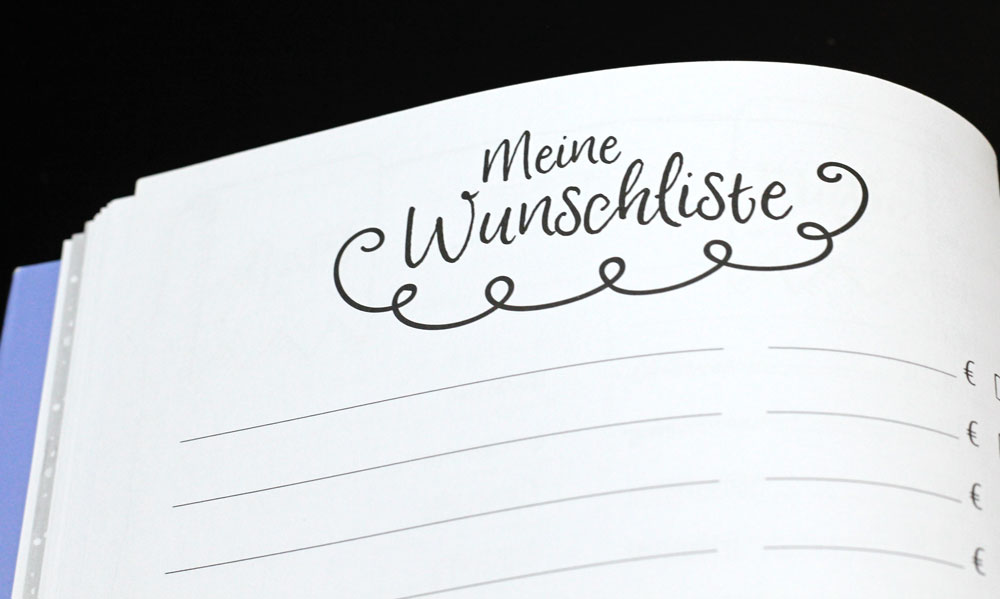 Mein Bullet Diary - In die Wunschliste kannst du das ganze Jahr über deine Wünsche sammeln und bei einer Gelegenheit dir schenken lassen.