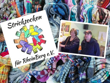 Stricksocken für RheinBerg - Titelbild mit Logo und Vereinsmitgliedern