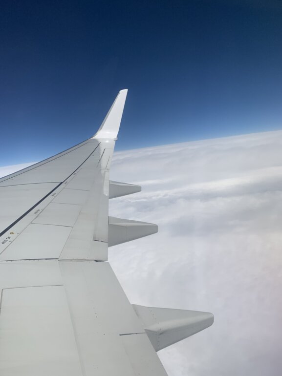 Stricken unterwegs auf Reisen im Flugzeug