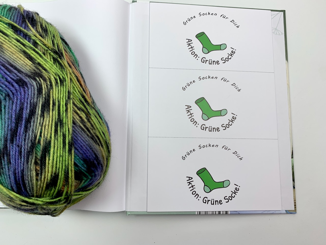 Banderolen am Ende des Buches Aktion: Grüne Socke - Das Strickbuch für Wärme, Mut und Hoffnung