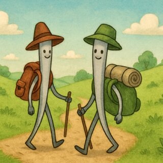 Stricknadeln verschwinden - Bild von zwei Stricknadeln auf Wanderschaft